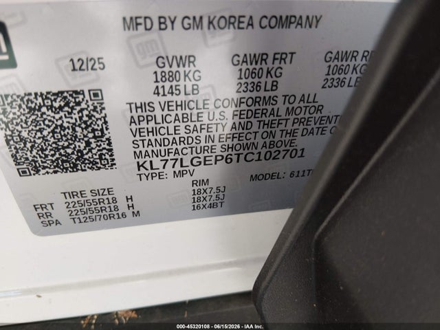 KL77LGEP6TC102701 Chevrolet Trax Fwd 1rs