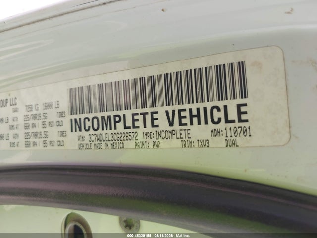 45320155 :رقم المزاد ، 3C7WDLEL3CG226572 vin ، 2012 Ram 4500 Chassis St/slt/laramie مزاد بيع
