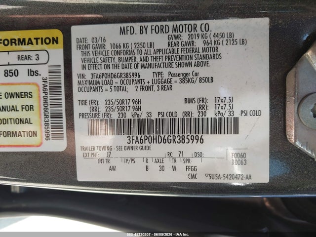 3FA6P0HD6GR385996 Ford FUSION SE
