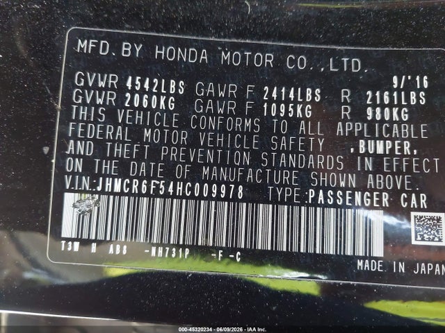 Aukcja sprzedaży 2017 Honda Accord Hybrid Ex-l, vin: JHMCR6F54HC009978, numer aukcji: 45320234