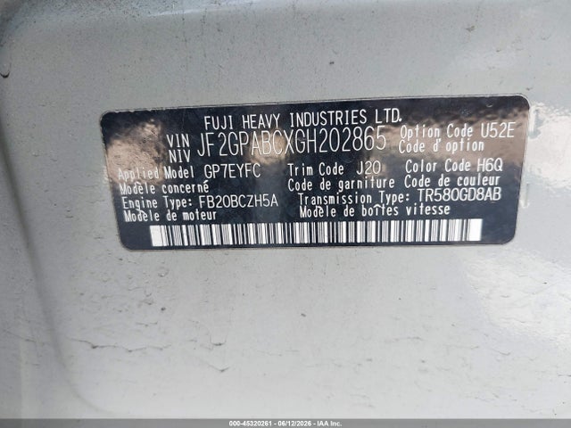 Aukcja sprzedaży 2016 Subaru Crosstrek 2.0i Premium, vin: JF2GPABCXGH202865, numer aukcji: 45320261
