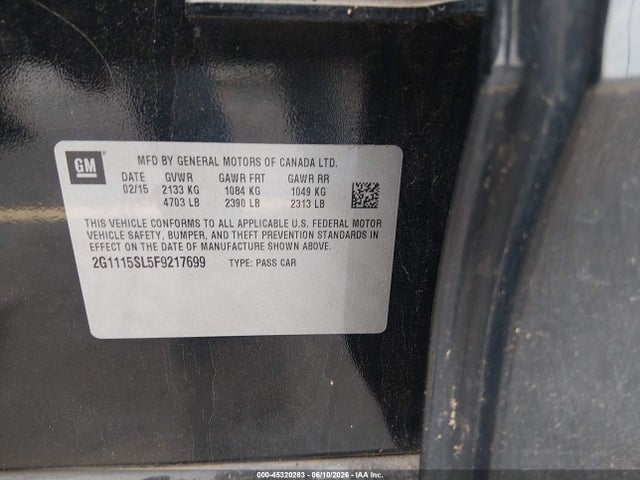 Продаж на аукціоні авто 2015 Chevrolet Impala 1lt, vin: 2G1115SL5F9217699, номер лоту: 45320283