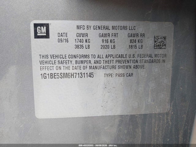 1G1BE5SM6H7131145 Chevrolet Cruze Lt Auto