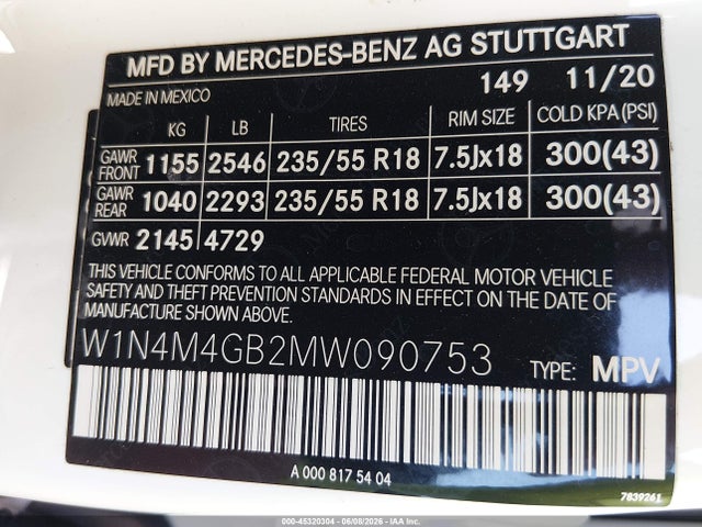 Продаж на аукціоні авто 2021 Mercedes-benz Glb 250, vin: W1N4M4GB2MW090753, номер лоту: 45320304