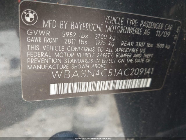 45320325 :رقم المزاد ، WBASN4C51AC209141 vin ، 2010 Bmw 550i Gran Turismo مزاد بيع