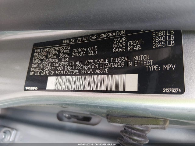 2011 Volvo Xc60 T6/t6 R-design მანქანა იყიდება აუქციონზე, vin: YV4902DZ7B2150073, აუქციონის ნომერი: 45320338