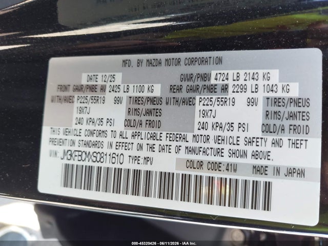 Aukcja sprzedaży 2025 Mazda Cx-5 2.5 S Preferred, vin: JM3KFBCMXS0811610, numer aukcji: 45320426
