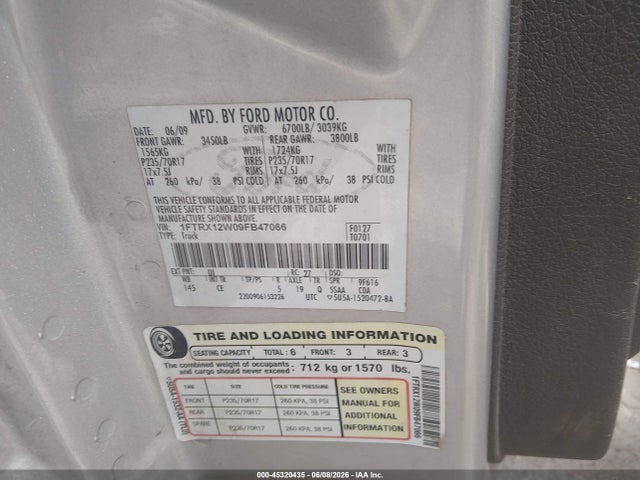 Продаж на аукціоні авто 2009 Ford F-150 Stx/xl, vin: 1FTRX12W09FB47066, номер лоту: 45320435