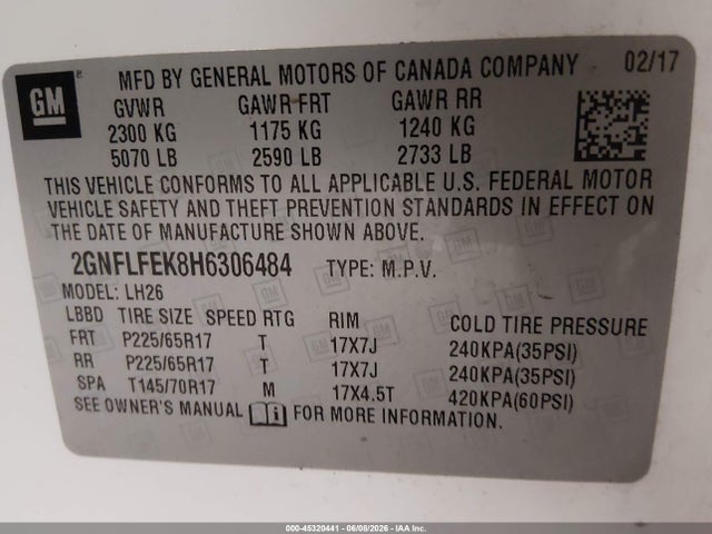 2GNFLFEK8H6306484 Chevrolet EQUINOX LT