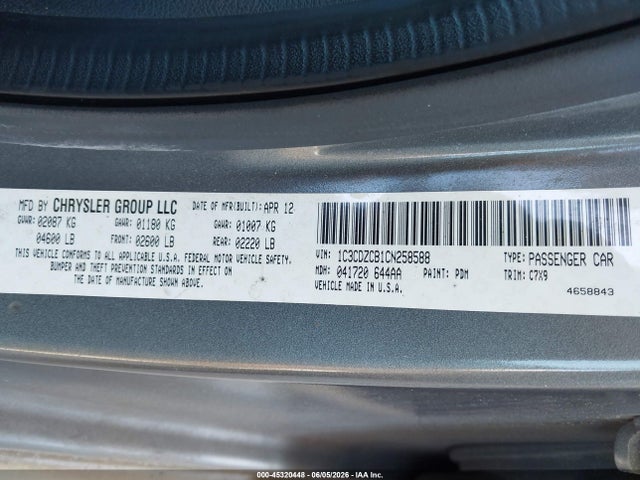 Aukcja sprzedaży 2012 Dodge Avenger Sxt, vin: 1C3CDZCB1CN258588, numer aukcji: 45320448