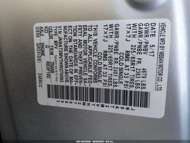Nissan ROGUE SV 2017 JN8AT2MV7HW270093 Image 9
