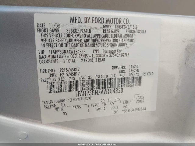 Aukcja sprzedaży 2010 Ford Focus Ses, vin: 1FAHP3GN7AW184858, numer aukcji: 45320471