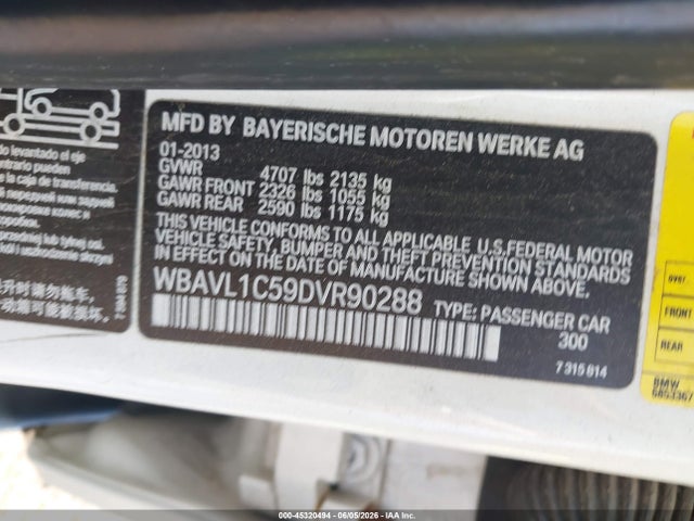 Aukcja sprzedaży 2013 Bmw X1 Xdrive28i, vin: WBAVL1C59DVR90288, numer aukcji: 45320494