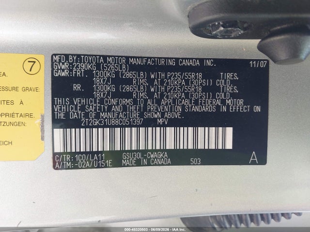Продаж на аукціоні авто 2008 Lexus Rx 350, vin: 2T2GK31U88C051397, номер лоту: 45320503