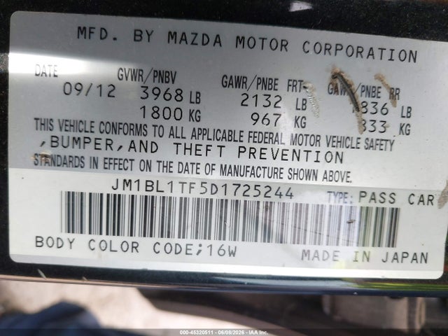 Aukcja sprzedaży 2013 Mazda Mazda3 I Sv, vin: JM1BL1TF5D1725244, numer aukcji: 45320511