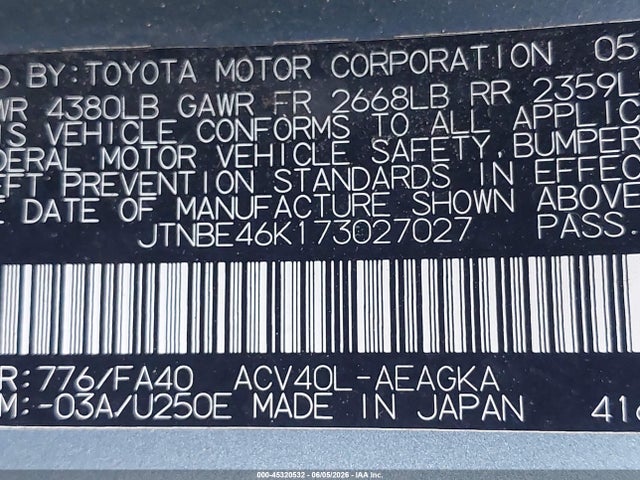 Aukcja sprzedaży 2007 Toyota Camry Xle, vin: JTNBE46K173027027, numer aukcji: 45320532