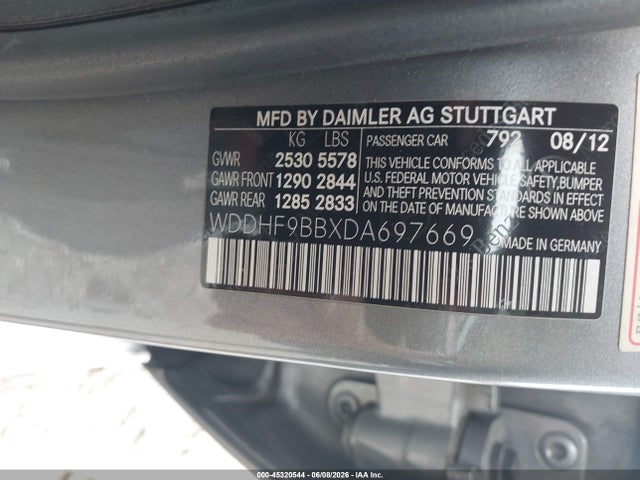 45320544 :رقم المزاد ، WDDHF9BBXDA697669 vin ، 2013 Mercedes-benz E 550 4matic مزاد بيع