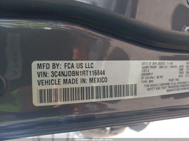 45320554 :رقم المزاد ، 3C4NJDBN1RT116844 vin ، 2024 Jeep Compass Latitude 4x4 مزاد بيع