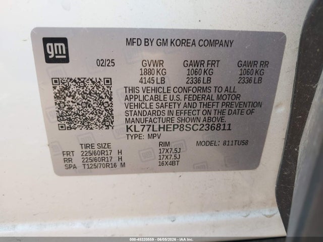 KL77LHEP8SC236811 Chevrolet Trax Fwd Lt