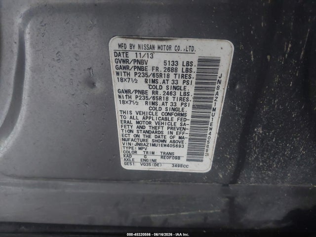 JN8AZ1MU1EW405693 Nissan MURANO SV