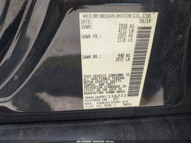 45320593 :رقم المزاد ، 1N4AL3AP0FC116272 vin ، 2015 Nissan Altima 2.5 Sl مزاد بيع
