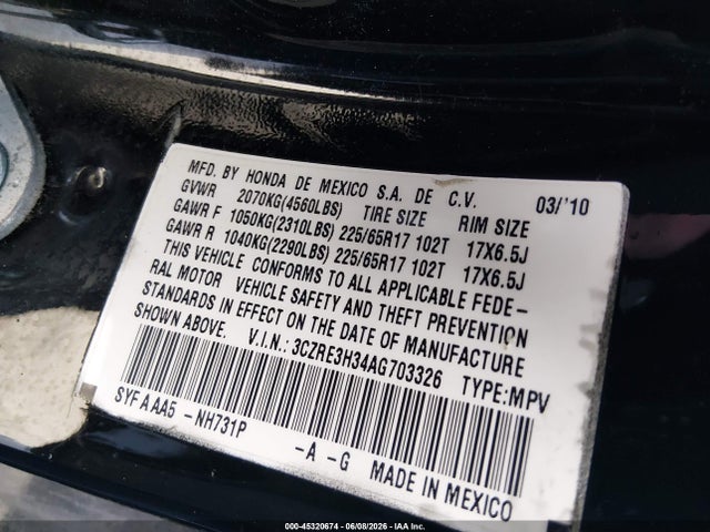 Продаж на аукціоні авто 2010 Honda Cr-v Lx, vin: 3CZRE3H34AG703326, номер лоту: 45320674