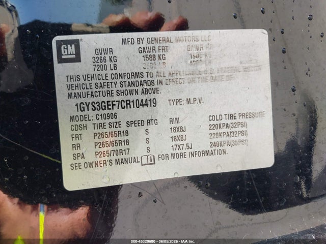 Aukcja sprzedaży 2012 Cadillac Escalade Esv Standard, vin: 1GYS3GEF7CR104419, numer aukcji: 45320680
