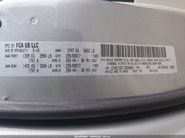 Aukcja sprzedaży 2018 Chrysler Pacifica Touring L, vin: 2C4RC1BG7JR260854, numer aukcji: 45320681