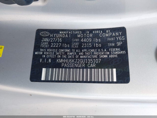 Продажа на аукционе авто 2016 Hyundai Genesis 3.8 Ultimate, vin: KMHHU6KJ2GU135107, номер лота: 45320708