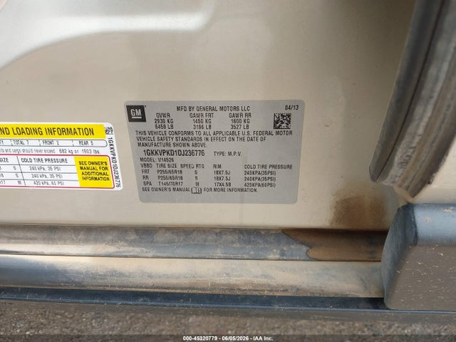 45320779 :رقم المزاد ، 1GKKVPKD1DJ236776 vin ، 2013 Gmc Acadia Sle-2 مزاد بيع
