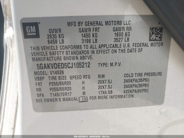 Aukcja sprzedaży 2012 Buick Enclave Premium, vin: 5GAKVDED5CJ105212, numer aukcji: 45320815