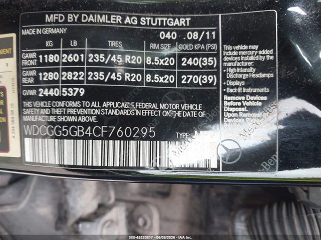 Aukcja sprzedaży 2012 Mercedes-benz Glk 350, vin: WDCGG5GB4CF760295, numer aukcji: 45320817