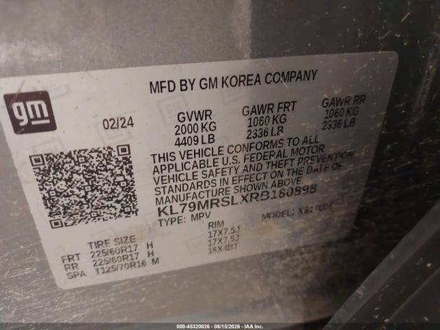 45320826 :رقم المزاد ، KL79MRSLXRB180898 vin ، 2024 Chevrolet Trailblazer Awd Lt مزاد بيع