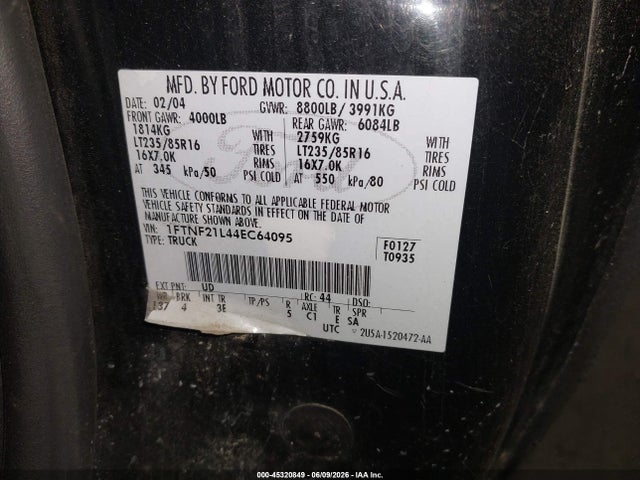 Продажа на аукционе авто 2004 Ford F-250 Xl/xlt, vin: 1FTNF21L44EC64095, номер лота: 45320849