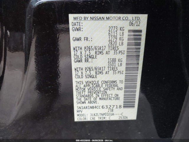 Aukcja sprzedaży 2012 Nissan Pathfinder Sv, vin: 5N1AR1NB4CC632718, numer aukcji: 45320855