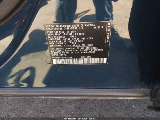 Aukcja sprzedaży 2019 Volkswagen Atlas 3.6l V6 Se W/technology, vin: 1V2UR2CA9KC538266, numer aukcji: 45320858