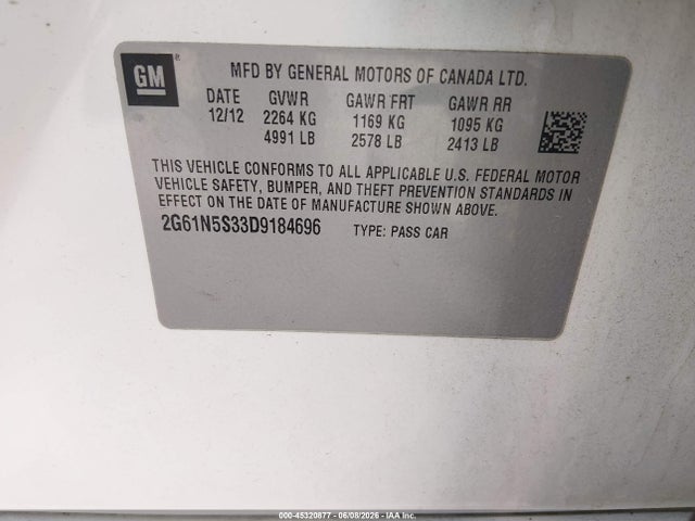 Aukcja sprzedaży 2013 Cadillac Xts Standard, vin: 2G61N5S33D9184696, numer aukcji: 45320877
