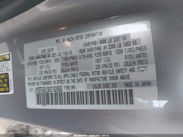 Aukcja sprzedaży 2008 Mazda Cx-7 Grand Touring, vin: JM3ER29L680182892, numer aukcji: 45320902