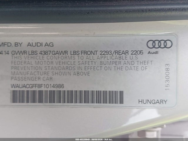 Продаж на аукціоні авто 2015 Audi A3 1.8t Premium, vin: WAUACGFF8F1014986, номер лоту: 45320949