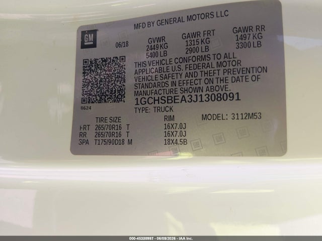 Chevrolet Colorado Wt 2018 1GCHSBEA3J1308091 Image 9