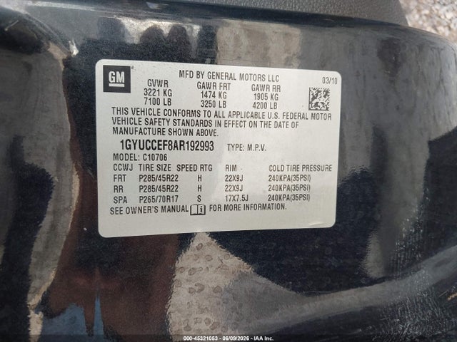 Aukcja sprzedaży 2010 Cadillac Escalade Premium, vin: 1GYUCCEF8AR192993, numer aukcji: 45321053