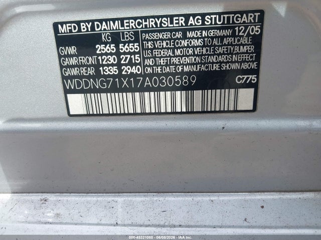 Aukcja sprzedaży 2007 Mercedes-benz S 550, vin: WDDNG71X17A030589, numer aukcji: 45321080