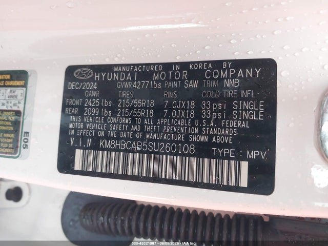 Продажа на аукционе авто 2025 Hyundai Kona Sel, vin: KM8HBCAB5SU260108, номер лота: 45321087