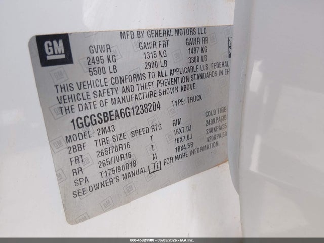 Chevrolet Colorado Wt 2016 1GCGSBEA6G1238204 Image 9