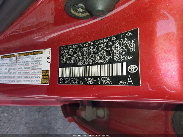 Aukcja sprzedaży 2007 Toyota Prius, vin: JTDKB20U177589983, numer aukcji: 45321112