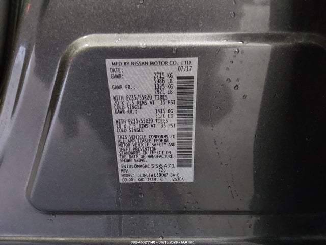 2017 Infiniti Qx60 მანქანა იყიდება აუქციონზე, vin: 5N1DL0MM6HC556471, აუქციონის ნომერი: 45321140