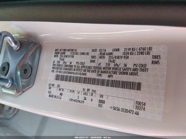 Aukcja sprzedaży 2017 Ford Escape Se, vin: 1FMCU0G99HUA16266, numer aukcji: 45321151