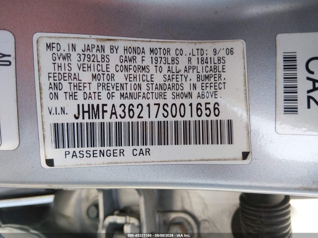 Продажа на аукционе авто 2007 Honda Civic Hybrid, vin: JHMFA36217S001656, номер лота: 45321168