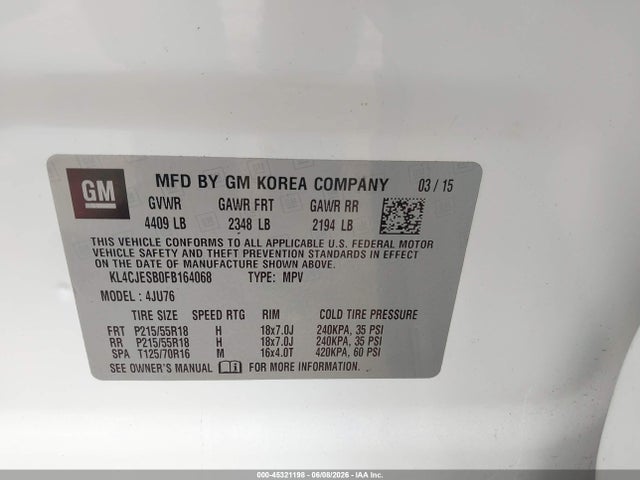 45321198 :رقم المزاد ، KL4CJESB0FB164068 vin ، 2015 Buick Encore مزاد بيع
