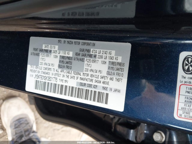 45321200 :رقم المزاد ، JM3KFBCM2K0601776 vin ، 2019 Mazda Cx-5 Touring مزاد بيع